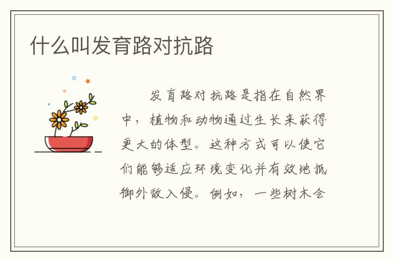 什么叫发育路对抗路